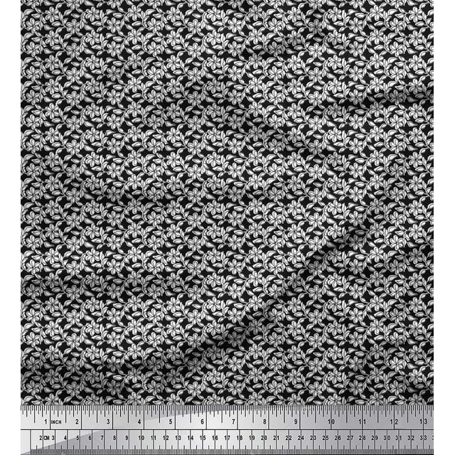 Soimoi Modal Satin Fabric Leaves & Floral Block Print Sewing Fabric Yard 42 Inch Wide