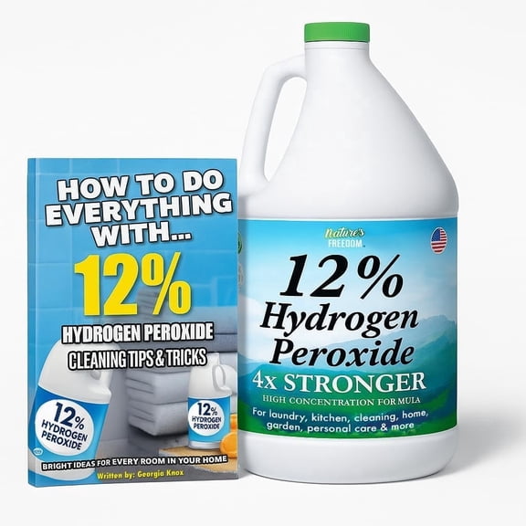Nature's Freedom Food Grade Hydrogen Peroxide Solution, 12% H2O2, 1 Gallon with Cleaning Guide Book