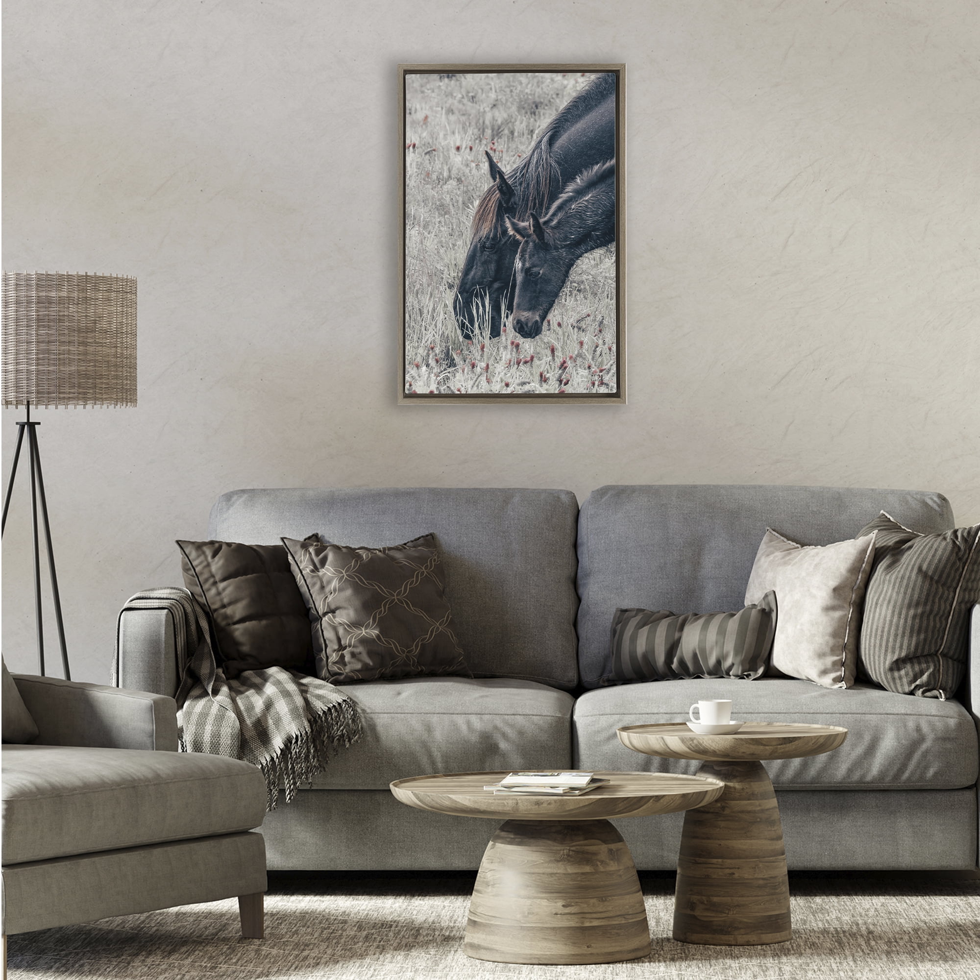 Stupell Industries New Graze Horses in Meadow Brown Framed Floater Canvas Wall Art, design by Nathan Larson