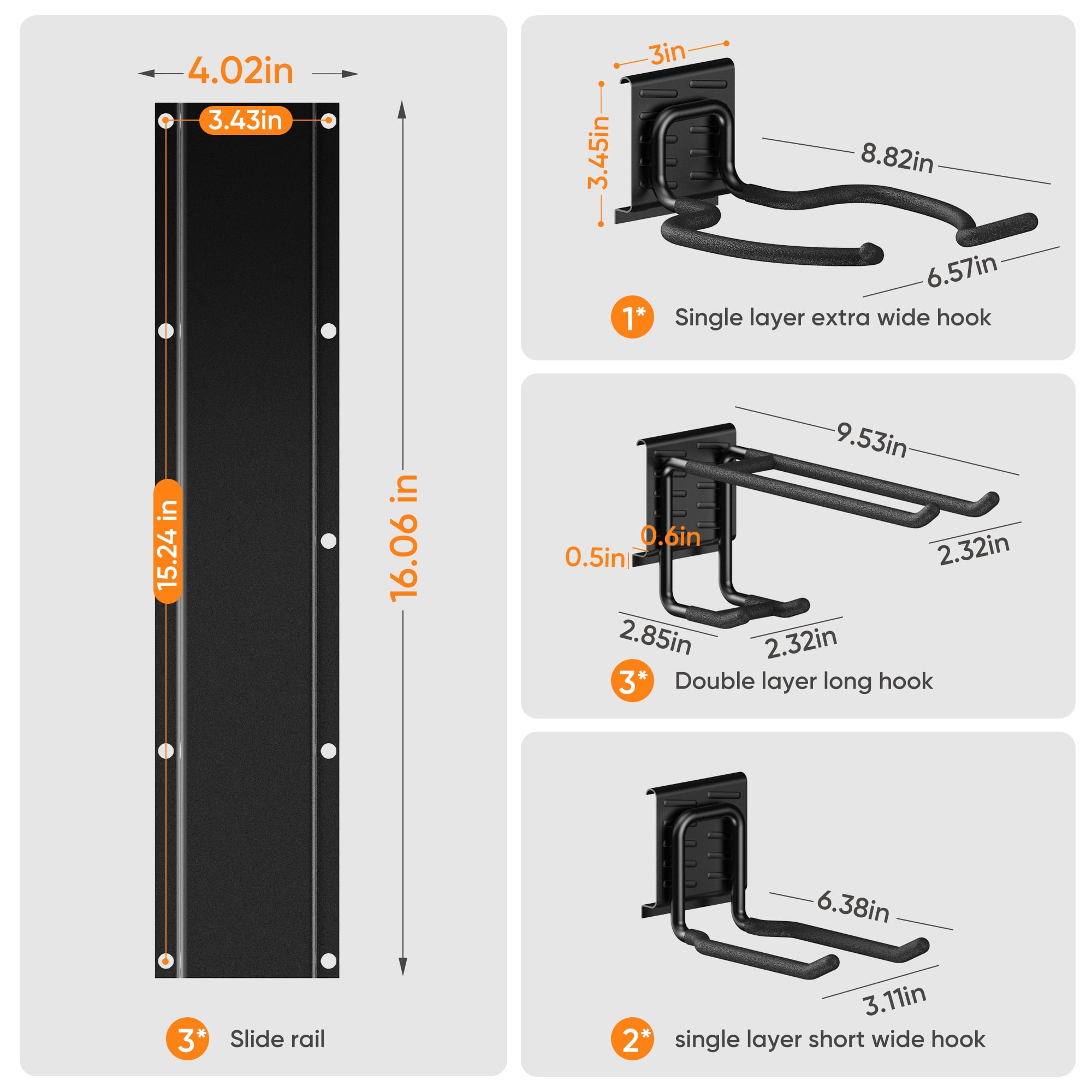 Riousery Garage Storage & Tool Organizer Wall Mount, 48-Inch Heavy Duty Steel Tool Hangers for Garage Wall, 6 Adjustable Hooks Tool Rack (450 LBS)