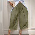 thumbnail image 6 of MVRLSH Women's Wide Leg Pants Lightweight Loose Pleated Cropped High Waist Culotte Trousers for Daily Relaxed Outfits Stretch Dress Casual Flowy Palazzo Pants Green - M, 6 of 7