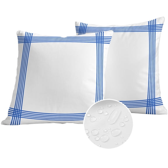 Striped Navy Outdoor Pillow Covers 24x24 Set of 2, Waterproof Patio Throw Pillowcase Protectors, Blue White Geometric Minimalist Square Decorative Pillow Shams Cushion Covers for Seat Bed Couch Sofa