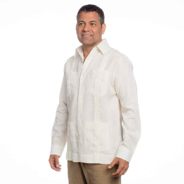 Men's mexican wedding shirt, linen guayabera shirt SIZE:M COLOR:IV -  