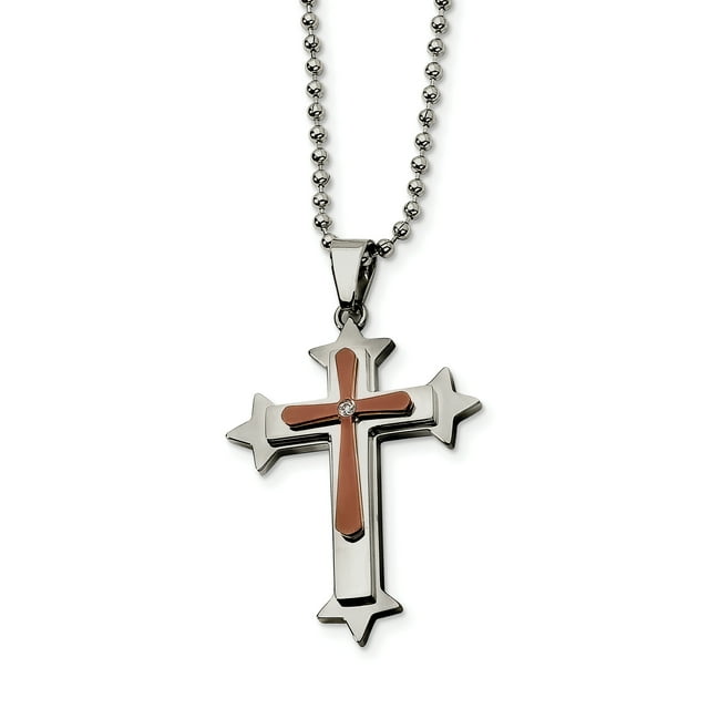 Collier Croix en Acier Inoxydable Marron Plaqué Diamant 24 Po