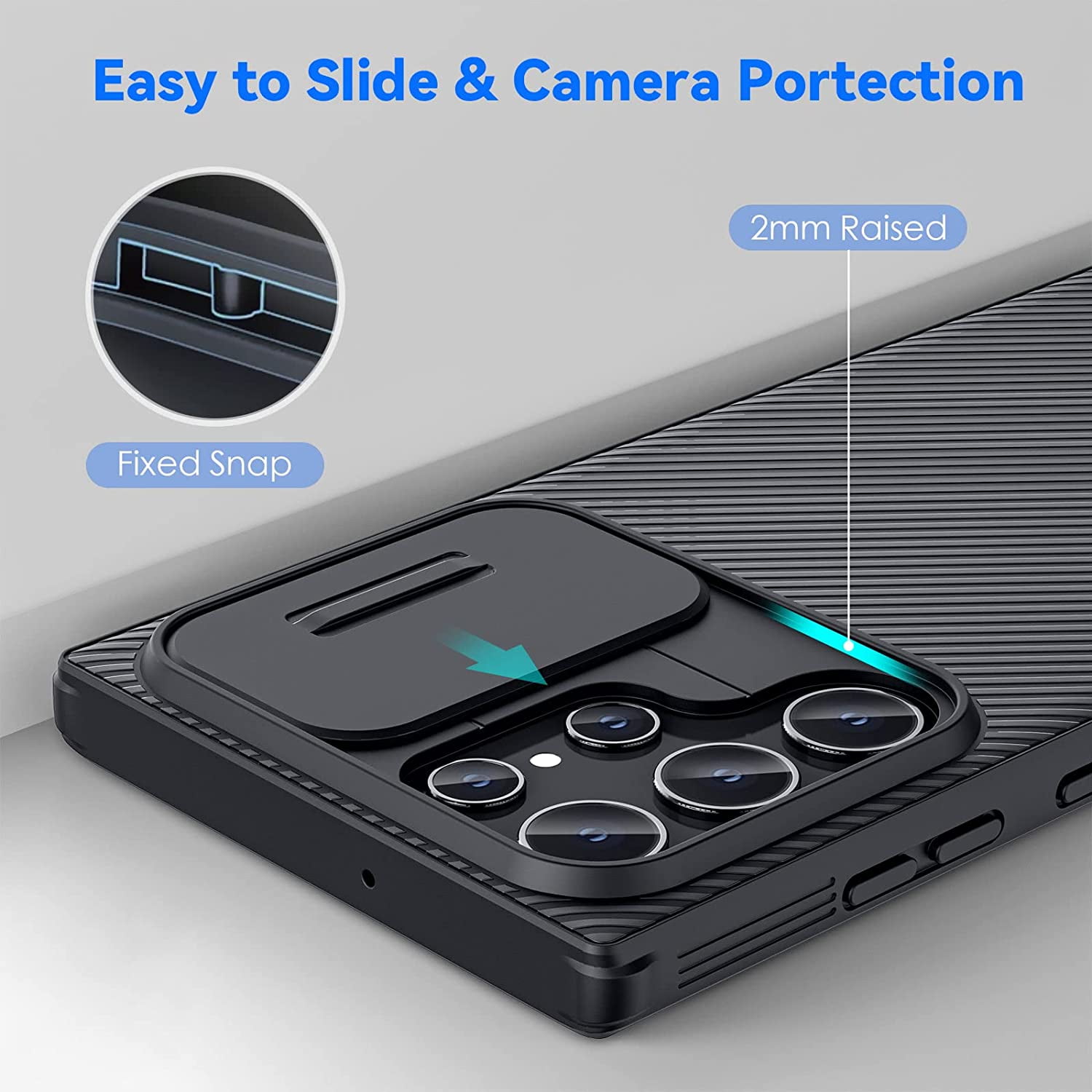 Samsung Galaxy S22 Ultra Case with Slide Camera Cover, Hard PC Back & Soft Bumper Full-Body Protection, Slim Shockproof Protective Phone Cases for S22 Ultra 5G 6.8" (2022) - Black