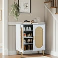 thumbnail image 4 of Ktaxon 4 Tiers  Shoe Storage  Cabinet for  Hallway, 2-Door 16 Pairs Rattan Shoe Rack Organizer w/ Adjustable Shelves, White, 4 of 10