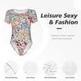 thumbnail image 6 of Daiia Trendy Floral Design print Women's Crew Neck Short Sleeve Bodysuit Fashion Tops Fit Casual Basic Extender Bodysuit-X-Large, 6 of 9