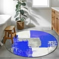 thumbnail image 4 of Navy Blue Grey Oil Painting 4ft Round Rug, Abstract Modern Geometric Non-Skid Rubber Backing Large Area Rugs - Living Room Bedroom Home Office, Indoor Floor Mat Carpets Washable Rug, 4 of 9