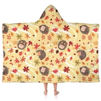 Fall Hedgehog and Leaves Hooded Bath Towel，50"x30" for Ages 3 To 12 Kids, Quick Dry Lightweight Soft Microfiber Hood Beach Towel Cover Up for Kids
