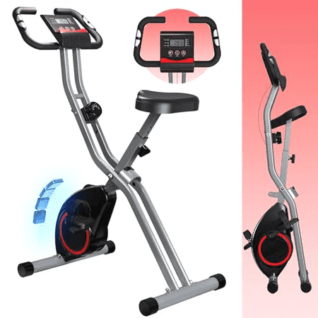USLIM Foldable Exercise Bike for Home Office, Bedroom and Apartment, 16-Level Magnetic Resistance, LCD Monitor, Phone Holder, 260 lb Capacity