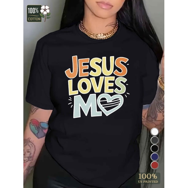Heart JESUS LOVES ME pure cotton Women's T-shirt comfort fit Tee For Adult, Men, Women, Teen, Teenager, Adolescent, Youth