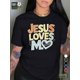 thumbnail image 1 of Heart JESUS LOVES ME pure cotton Women's T-shirt comfort fit Tee For Adult, Men, Women, Teen, Teenager, Adolescent, Youth, 1 of 6