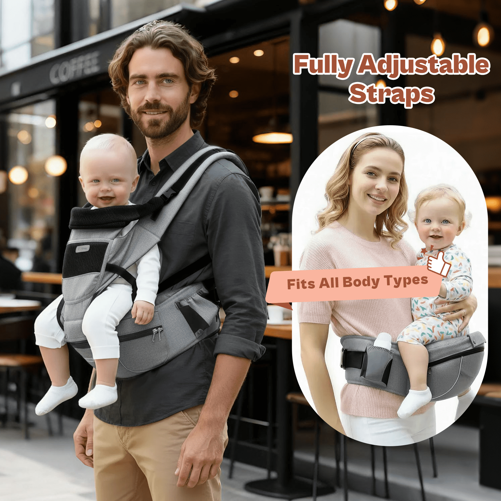 Baby Carrier with Hip Seat Convertible Soft and Cool Baby Carrier 4-Position for Child, Black