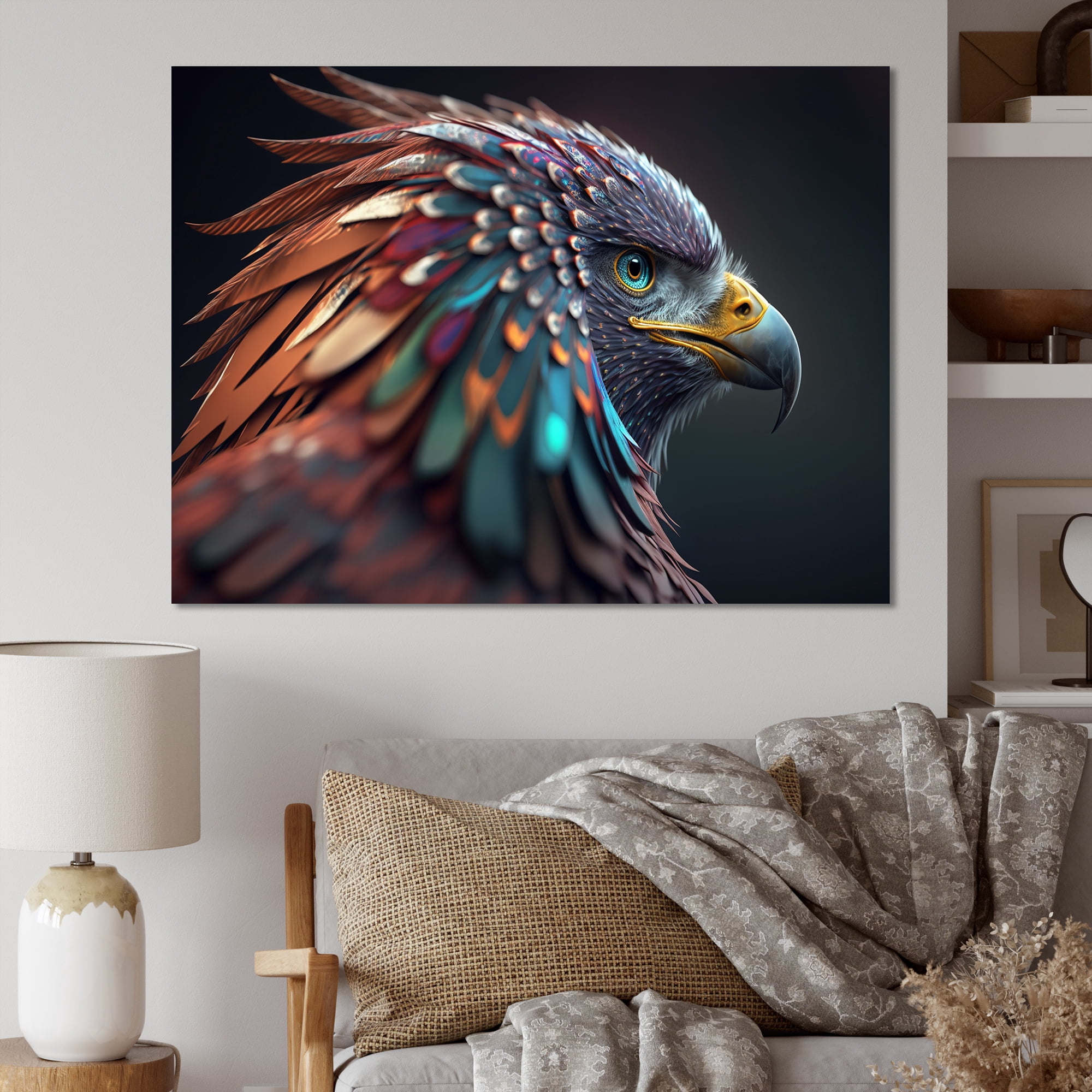 Designart Macro Colorful Feather Eagle V Canvas Wall Art