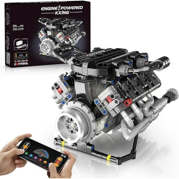 Working V8 Engine Kit: Visible Car Model with Motor, Lights & App Control, Build Your Own STEM Project for 14  Adults Kids ,Office facade decoration(715PCS)