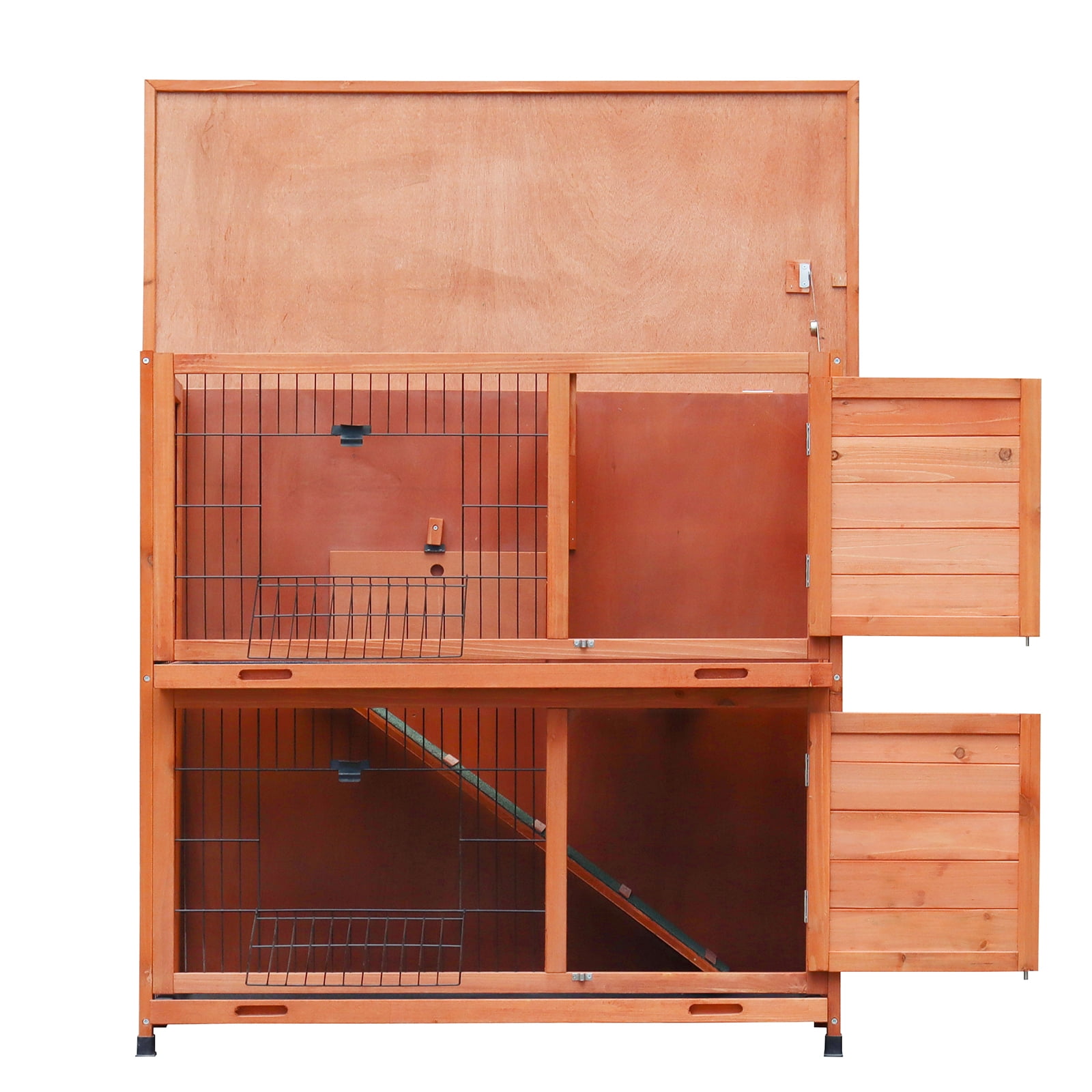 ZephyPaws 41" Two Story Rabbit Hutch Bunny Cage,Indoor Outdoor Guinea Pig Cage with 2 Deep No Leak Tray for Small Animal,Orange
