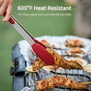 600°F Heat Resistant Kitchen Tongs: U-Taste 7/9/12 inch Silicone Cooking Tong Set with Non Stick Rubber Tips and Silicon Coated 18/8 Stainless Steel Handle for Serving Grilling Salad(Red)