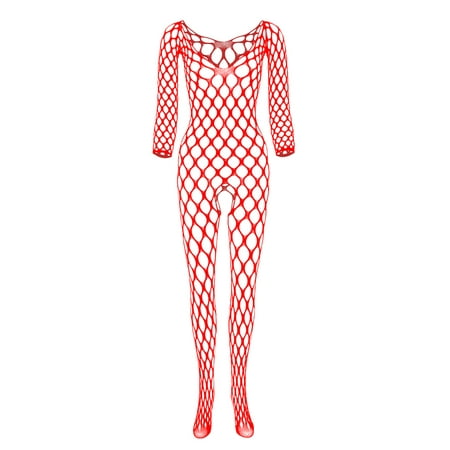 

QENGING Lingerie for Women Lace V Neck Bodysuits Fishnet Open Crotch Mesh Netting Stockings Chemise Sleepwear Deals of The Day