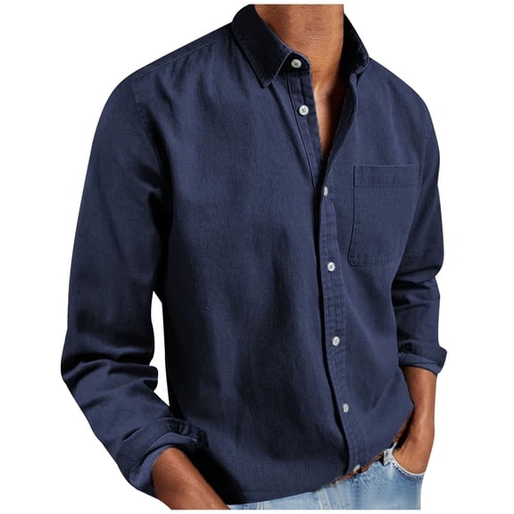 Lenpel Men's Button down Shirts Long Sleeve Collared Big and Tall Formal Shirts Business Casual Work Shirts with Pocket