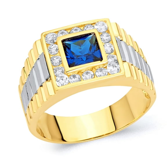 Wellingsale Mens Solid 14k Two 2 Tone White and Yellow Gold Polished CZ Cubic Zirconia Right Hand Ring Band - Size 8