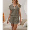 thumbnail image 2 of Women Two Piece Outfits Tracksuit Half Zip Lapel Cap Sleeve Sweatshirt High Waist Drawstring Shorts Set Sweatsuit, 2 of 6