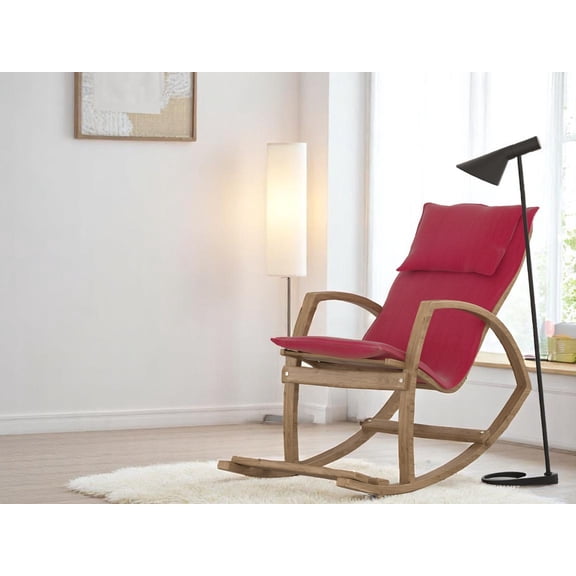 Rocking Chairs Modern Rocking Chair, Modern Accent Rocker Armchair With Wooden Frame, Upholstered High Back Wooden Rocking Chair for Contemporary Living Spaces, Red,Wooden Rocking Chairs