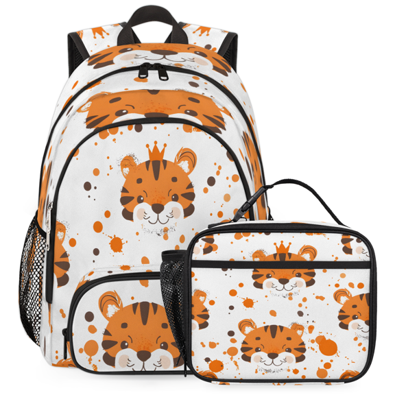 Herdesigns Cartoon Tiger Backpack with Lunch Box Lightweight Large Travel Work Laptop Backpacks Set Casual Daypacks