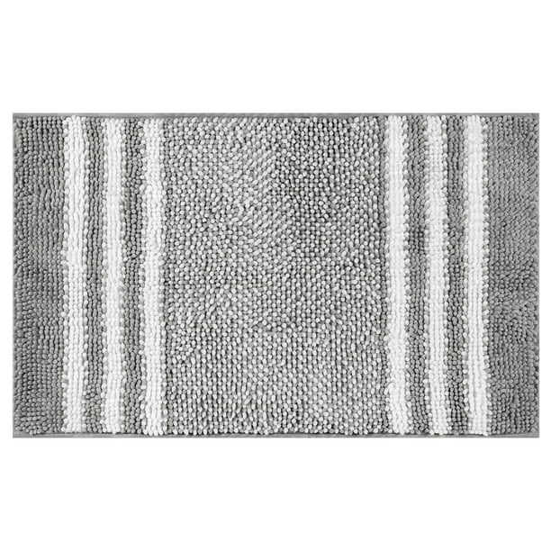 Alfombra de baño de chenilla a rayas REGALWOVEN con bordes, tapete de baño antideslizante, lavable a máquina en gris oscuro 16" x 24"