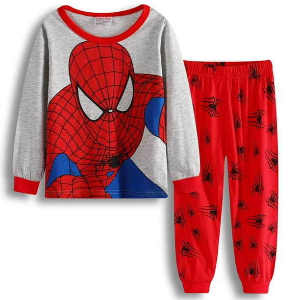 Pijamas para niños Traje Spiderman Algodón Impresión Dibujos animados Coche Hogar Niños Ropa Manga larga + Pantalones 2-7T Envío gratis5T (110 CM) zhangmengya CONDUJO