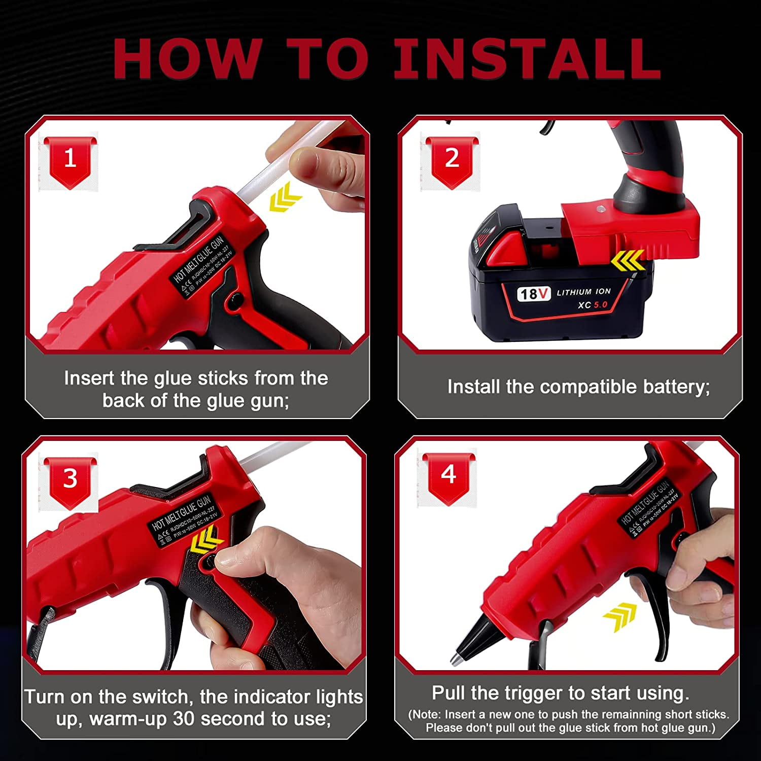 Cordless Hot Melt Glue Gun tool w/ 30 Sticks Hobby Craft DIY for Dewalt  Battery