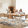 thumbnail image 3 of LivinVeluris Set of 2 Modern Rattan Dining Chairs, Mid-Century Dining Side Chairs, Cane Dining Chairs with Teddy Velvet, Armless Kitchen Chairs (Chrome Frame with White Cushion), 3 of 7