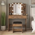 thumbnail image 2 of VEANERWOOD Makeup Vanity Desk Sets with Mirror 3 Lighting Color, Modern Dressing Table Set with 2 Large Drawers, Power Strip, Stool for Women Girls Bedroom, 2 of 7