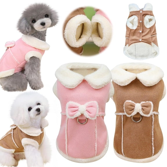 Ympkerial Fleece Lined Dog Winter Coat Cold Weather Jacket with Turtleneck Collar and D-Ring for Harness Attachment Warm Puppy Clothes for Small Dogs in Brown Color Large Size