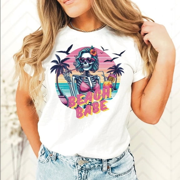 Beach Babe T-shirt, Summer Skull Shirt, Halloween Summer Shirt TH070645