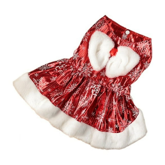 FOCUSNORM Robe de Noël pour Animaux Imprimé Flocon de Neige Costume Sans Manches en Peluche Nœud Vêtements pour Chat Chien