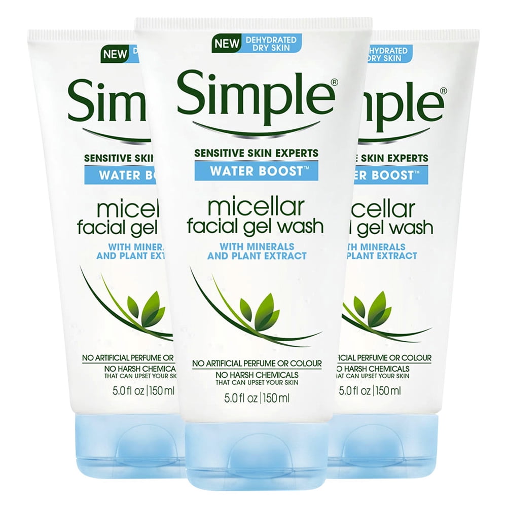 Simple Water Boost Micellar Facial Gel Wash, Sensitive Skin 5 oz (Pack of 3)