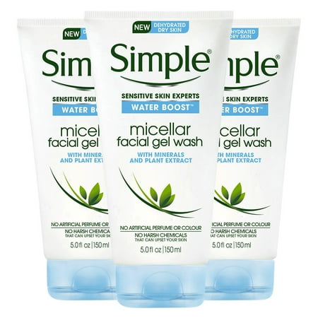 Simple Water Boost Micellar Facial Gel Wash, Sensitive Skin 5 oz (Pack of 3)