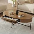 thumbnail image 2 of Yeshouse Mesa de centro ovalada de 120 cm con cajón, mesa de centro de madera de estilo moderno de mediados de siglo con almacenamiento y patas metálicas cruzadas para sala de estar, 2 of 7