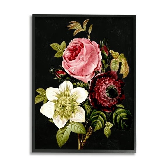 Stupell Industries Pink & Red Florals Botanical & Floral Painting Black Framed Art Print Wall Art, 11 x 14