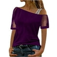 thumbnail image 2 of Puntoco Blusa casual para mujer Camiseta sólida Malla fuera del hombro Patchwork Manga corta tops Puntoco Puntoco-1595, 2 of 5