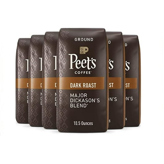 Experience Coffee Perfection with Peet's Coffee: Major Dickason's Blend, Premium Dark Roast Ground Coffee - 63oz (Six Bags of 10.5oz).
