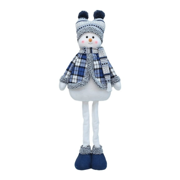 Handmade Christmas Standing Doll Plush Snowman with Scarf Hat Ornament Extendable Legs Decoration for Fireplaces Decor