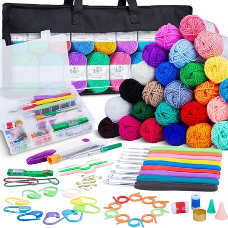 BCOOSS 113PCS Crochet Kit for Beginners Adults Crochet Hook Set with Crochet Yarn?Needles  Accessories