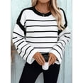 thumbnail image 5 of Women'S Oversized Stripe Sweater 2025 Mock Crew Neck Long Sleeves Fall Fashion Outfit Black S, 5 of 8