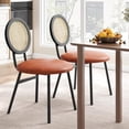 thumbnail image 3 of EastVita Set of 2 Whiskey Brown Metal Dining Chairs with Hand-Woven Rattan Backrest and Faux Leather Seat, 3 of 8