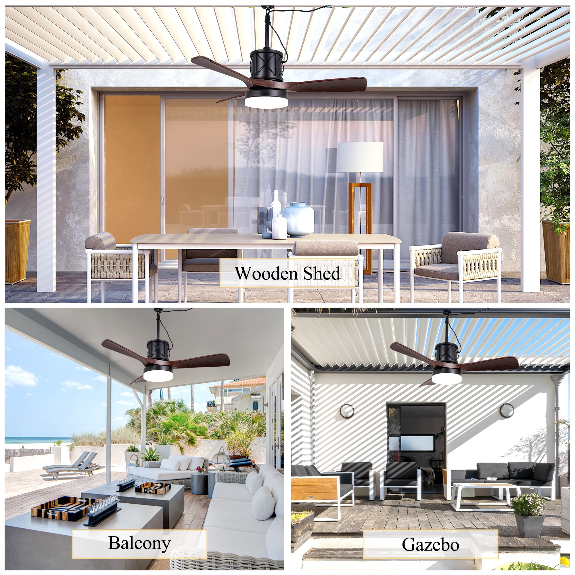 Chords Attic 42" Outdoor Smart Ceiling Fan with Dimmable LED Lights and APP & Remote Control, 6-Speed DC Motor, Waterproof Plug-in Easy Install for Patio, Porch, Gazebo