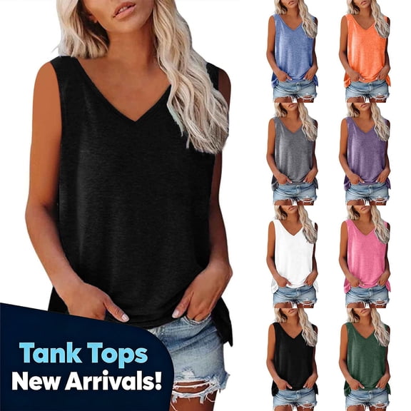 YODETEY Women’s Oversized V-Neck Tank Top,Womens Everyday Casual Sleeveless Tunic Tops for Summer, Women's Plus orange,Size S