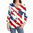 thumbnail image 4 of ZLOVHE American Flag Shirts for Women Fashion 3/4 Sleeve Womens Tops Cute Star Stripes Printed Button V Neck Trendy Casual Outfits, 4 of 5