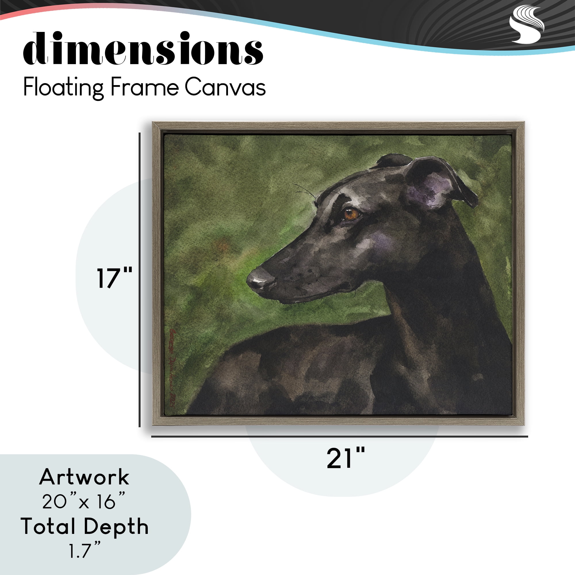 Stupell Industries Black Greyhound Portrait Brown Framed Floater Canvas Wall Art, design by George Dyachenko