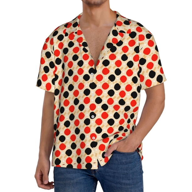 Fotbe Table Tennis Rackets Camisa Estampada de Manga Corta para Hombre, Casual de Verano, Estilo Playero, Sin Arrugas-XX-Large